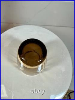 Vtg Bohemian Czech Amber Glass Decanter 8 Glasses 22K Gold Gilt Painted Set-MCM