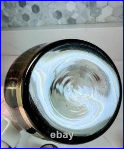 Vtg Bohemian Czech Amber Glass Decanter 8 Glasses 22K Gold Gilt Painted Set-MCM