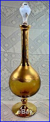 Vtg Bohemian Czech Decanter Wine Glasses 24k Gold Hand Painted Enamel 5 Set 6