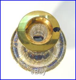 Vtg Bohemian MOSER Art Glass CABOCHON Blue Cut to Clear Gold Gilt 11 Decanter