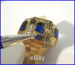 Vtg Bohemian MOSER Art Glass CABOCHON Blue Cut to Clear Gold Gilt 11 Decanter