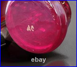 Vtg Bohemian Ruby Red Gold Hand Painted Florals Decanter Set With 5 Shot Glasses