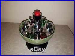 Vtg Bowling Ball Decanter Shot Glasses Pump Dispenser Rare Color Art Deco