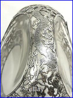 Vtg Chinese Export (Sterling Silver) Dragon Overlay Glass Decanter Bottle