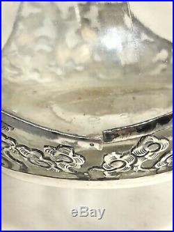 Vtg Chinese Export (Sterling Silver) Dragon Overlay Glass Decanter Bottle