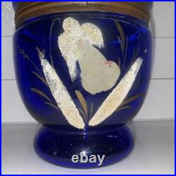 Vtg Cobalt Blue Glass 9 Egg Tantalus Decanter Shot Glass Hinged Angel & UFO