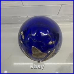 Vtg Cobalt Blue Glass 9 Egg Tantalus Decanter Shot Glass Hinged Angel & UFO