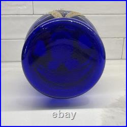 Vtg Cobalt Blue Glass 9 Egg Tantalus Decanter Shot Glass Hinged Angel & UFO
