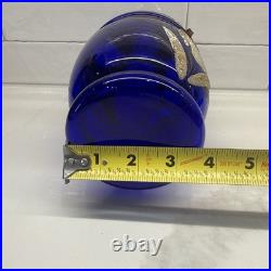 Vtg Cobalt Blue Glass 9 Egg Tantalus Decanter Shot Glass Hinged Angel & UFO