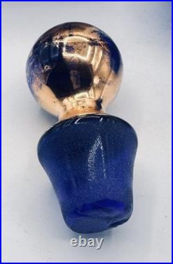 Vtg. Colbalt Blue Glass Decanter Set with Gilt Enamel Floral Venetian Murano Decor