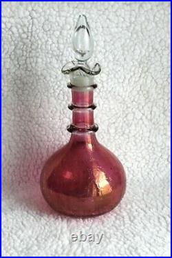 Vtg Cranberry Crackle Rainbow Metallic Glass Decanter 12½ Blenko Jeanie Bottle