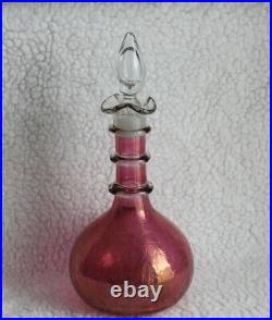 Vtg Cranberry Crackle Rainbow Metallic Glass Decanter 12½ Blenko Jeanie Bottle