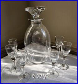 Vtg Crystal Decanter Rambouillet Lalique France 8 3/4 x 4 1/4 + Extra Glasses