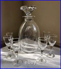 Vtg Crystal Decanter Rambouillet Lalique France 8 3/4 x 4 1/4 + Extra Glasses