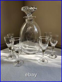 Vtg Crystal Decanter Rambouillet Lalique France 8 3/4 x 4 1/4 + Extra Glasses