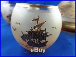 Vtg Czechoslovakia Bohemia Amber Crystal Nautical Sailboat 6 Glasses & Decanter