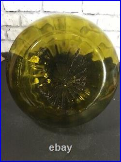 Vtg Empoli Art Glass Genie Decanter MCM Green Optic Round Squate w stopper