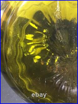 Vtg Empoli Art Glass Genie Decanter MCM Green Optic Round Squate w stopper