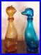Vtg-Empoli-Cat-and-Dog-Decanter-Amber-Blue-Glass-Bottle-Italian-9-Inch-MCM-Cap-01-euy