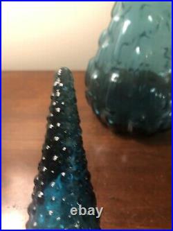 Vtg Empoli Italian Art Glass Teal Blue Brick Genie Bottle Italy MCM Retro 21