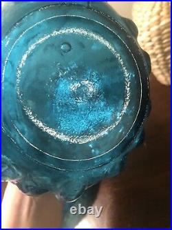 Vtg Empoli Italian Art Glass Teal Blue Brick Genie Bottle Italy MCM Retro 21