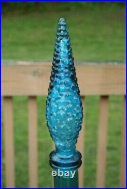 Vtg Empoli Italian Blue Glass Genie Bottle Decanter Hobnail Pattern With Stopper