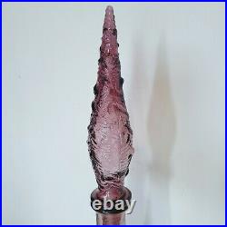 Vtg Empoli Italian Glass Genie Bottle Decanter WithTopper Purple Wave Design 22.5