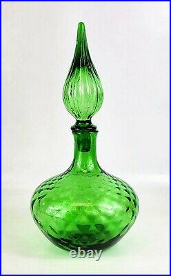 Vtg Empoli Italy Green Art Glass Diamond Optic Genie Bottle Decanter & Stopper