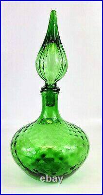 Vtg Empoli Italy Green Art Glass Diamond Optic Genie Bottle Decanter