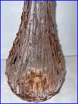 Vtg Empoli Italy MCM Pink Wax Drip Glass Genie Bottle Decanter NO Stopper