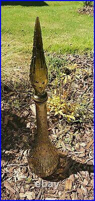 Vtg Empoli Smokey Gray Genie Bottle Decanter Stopper Bamboo Drip Wax 22