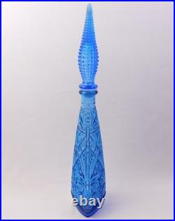 Vtg Empoli TIKI Ice Blue Glass Diamond Quilted Bottle Decanter with Stopper 19