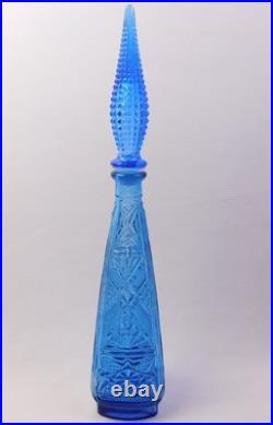 Vtg Empoli TIKI Ice Blue Glass Diamond Quilted Bottle Decanter with Stopper 19