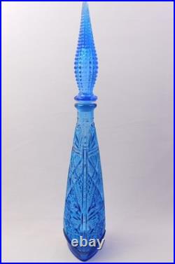 Vtg Empoli TIKI Ice Blue Glass Diamond Quilted Bottle Decanter with Stopper 19