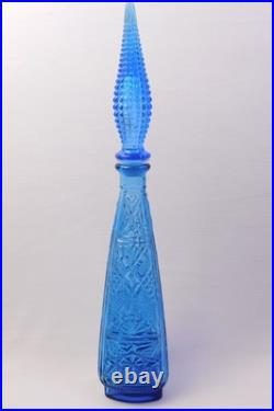 Vtg Empoli TIKI Ice Blue Glass Diamond Quilted Bottle Decanter with Stopper 19