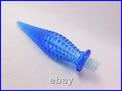 Vtg Empoli TIKI Ice Blue Glass Diamond Quilted Bottle Decanter with Stopper 19