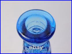 Vtg Empoli TIKI Ice Blue Glass Diamond Quilted Bottle Decanter with Stopper 19