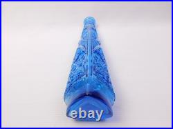 Vtg Empoli TIKI Ice Blue Glass Diamond Quilted Bottle Decanter with Stopper 19