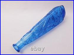 Vtg Empoli TIKI Ice Blue Glass Diamond Quilted Bottle Decanter with Stopper 19