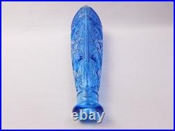 Vtg Empoli TIKI Ice Blue Glass Diamond Quilted Bottle Decanter with Stopper 19