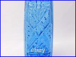 Vtg Empoli TIKI Ice Blue Glass Diamond Quilted Bottle Decanter with Stopper 19