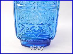 Vtg Empoli TIKI Ice Blue Glass Diamond Quilted Bottle Decanter with Stopper 19