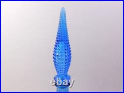 Vtg Empoli TIKI Ice Blue Glass Diamond Quilted Bottle Decanter with Stopper 19