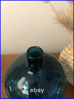 Vtg Empoli Venetian Glass Teal Blue Decanter Genie Bottle MCM 13 Twist Stopper