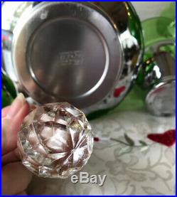 Vtg Farber Bros Chrome Green Cambridge Glass Decanter 6 Hi-Ball Glasses Barware