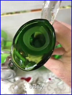 Vtg Farber Bros Chrome Green Cambridge Glass Decanter 6 Hi-Ball Glasses Barware