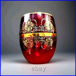 Vtg Ferro & Lazzarini Italian Murano Glass Ruby Red Gold Decanter 6 Glasses Set