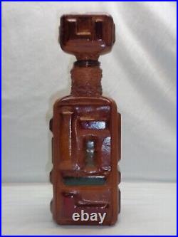 Vtg Geometric Design Leather Wrapped Decanter Bottle 1960s Italy Mcm Italian