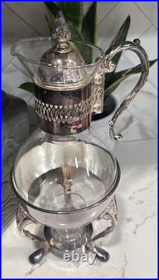 Vtg. Glass Coffee/Tea Carafe With Warmer Stand & Lid Vintage