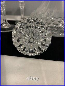 Vtg. Glass Liquor Decanter, 6 Sherry Crytal Glass Set Diamond Cut Design